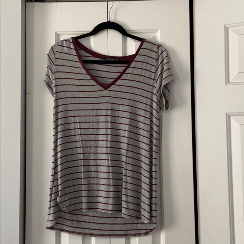 Red and Grey Striped V Neck T shirt from CottonOn